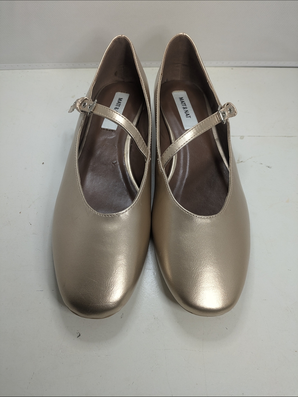 Matt & Nat Metallic Rose Gold Mary Jane Flats EU 39 Women's Vegan Ballet Shoes - Picture 3 of 8